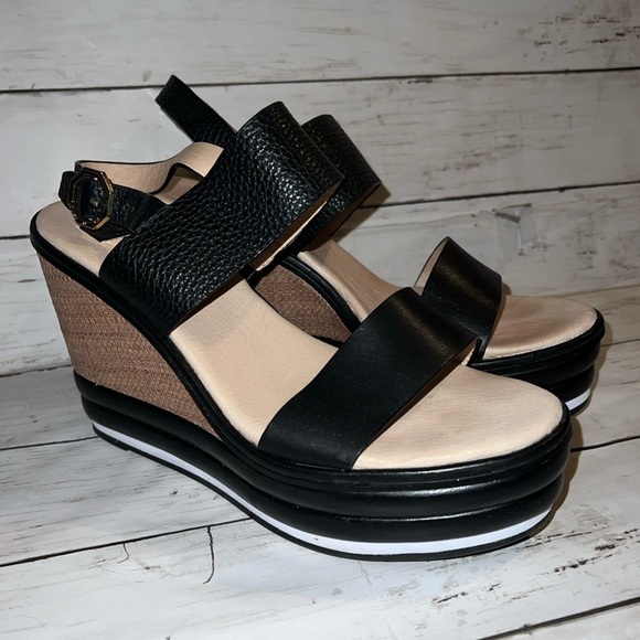 Women's Louise et Cie Rhory Wedge Slingback Leather Strap Platform Sandals 10M - Picture 1 of 6